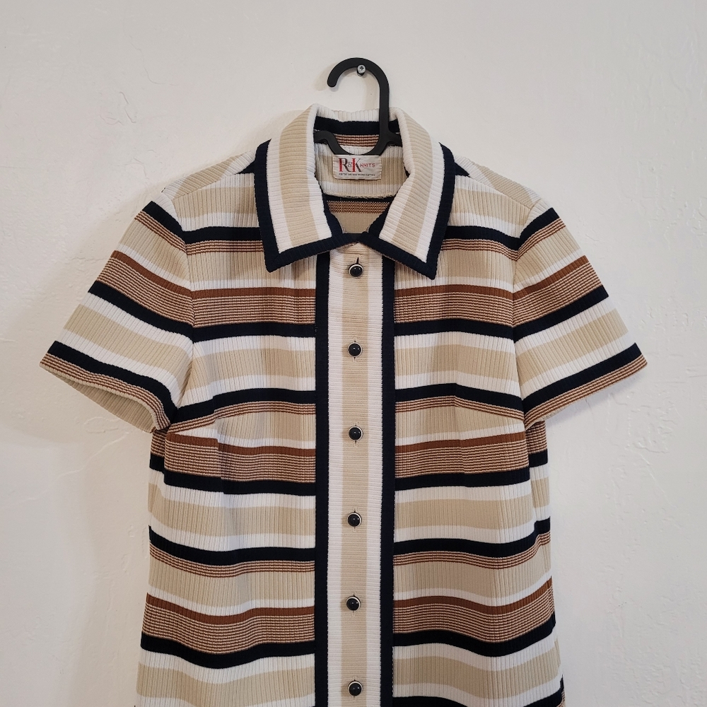 Vingage 1970s knit polo button- down dress, striped